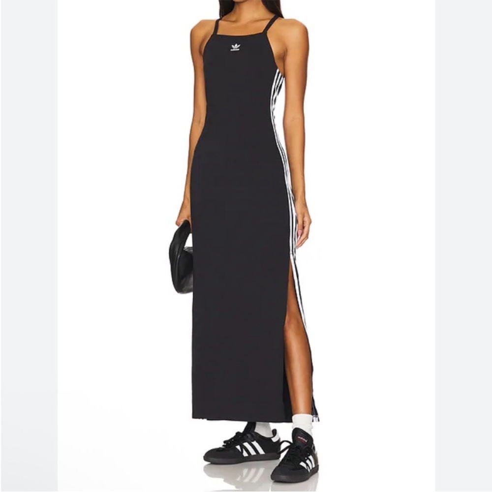 Adidas Adicolor Black and White 3 stripes tank Maxi Dress square neck strappy L